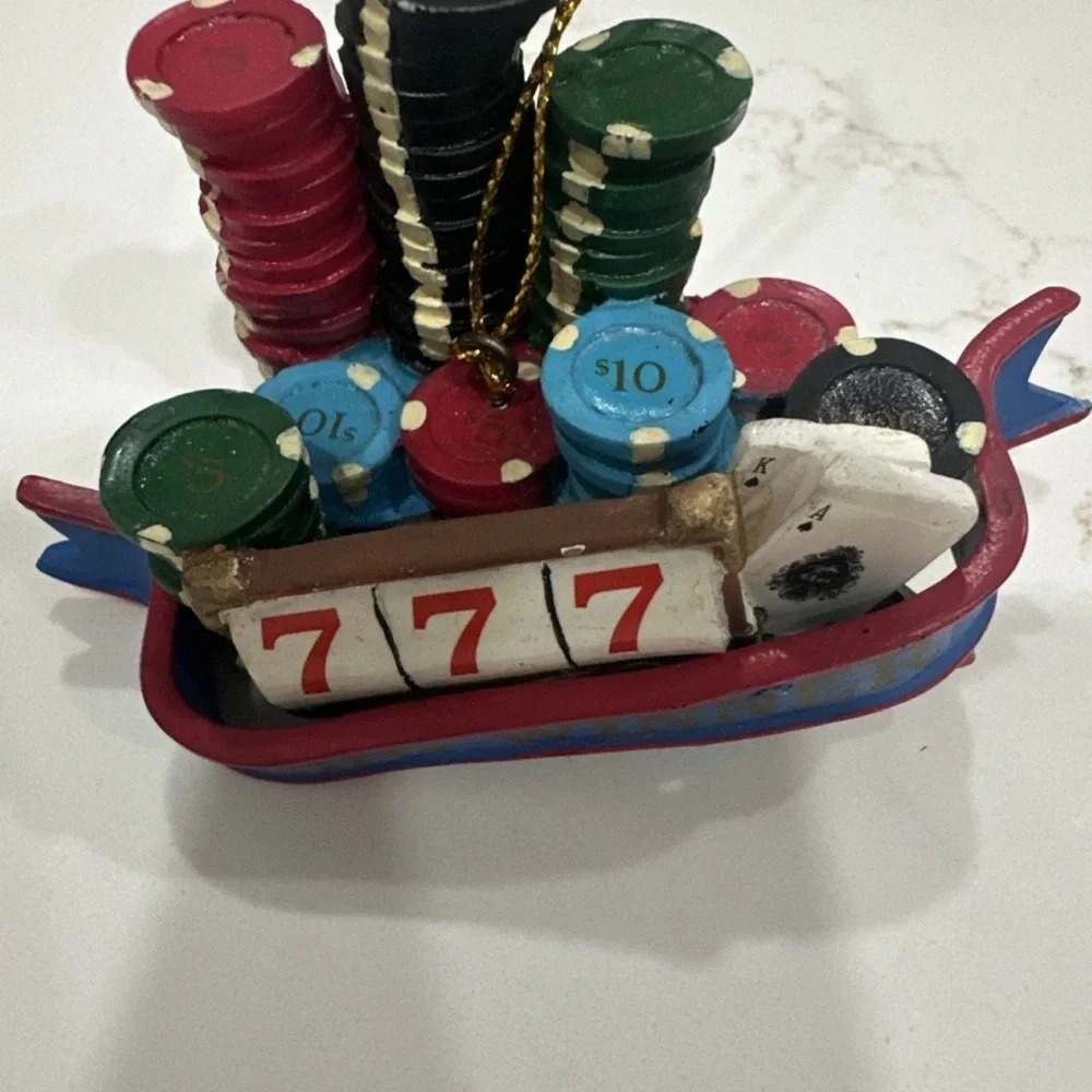 Casino Christmas Ornaments Set Of 2 Roulette Poker Cards Chips Dice